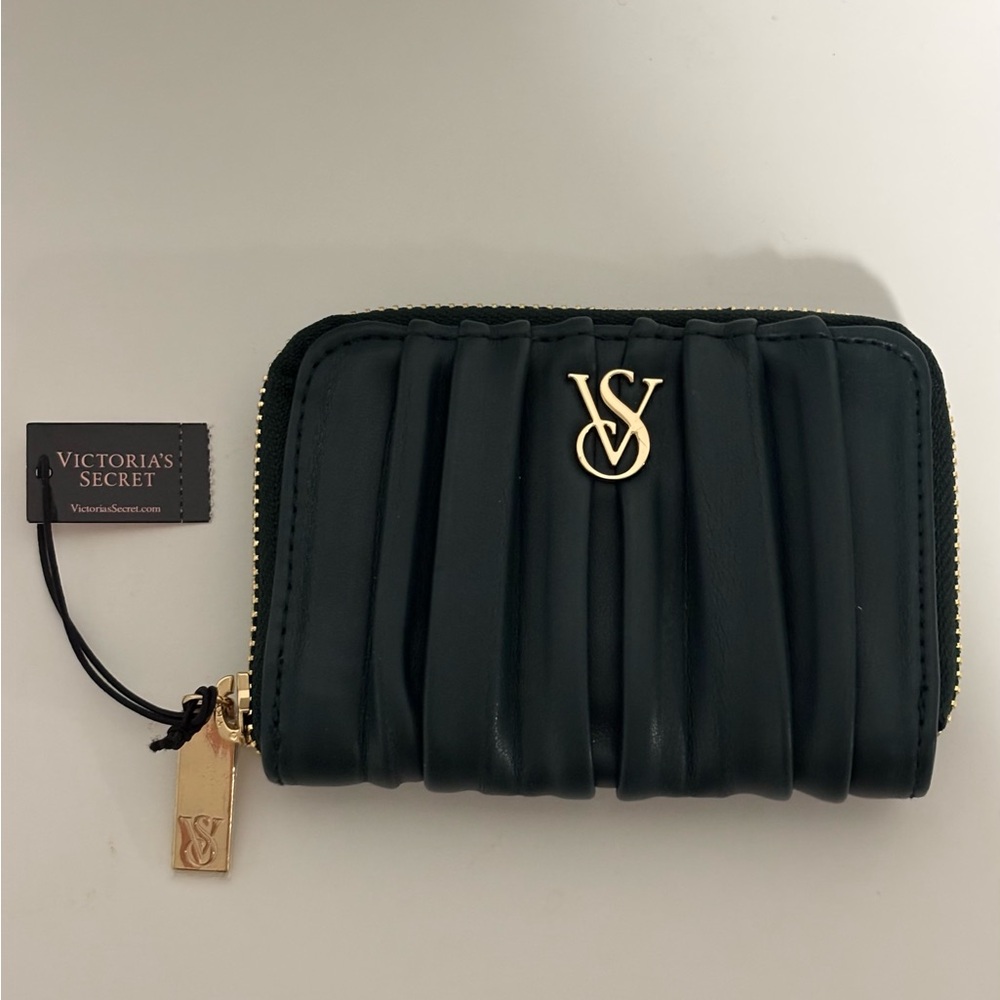 Victoria's Secret Dark Green Quilted Compact Zippy Wallet/Card Holder